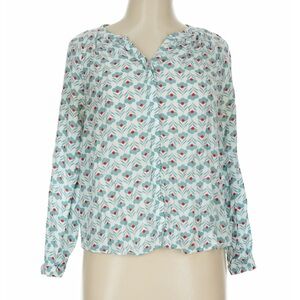 Boden Light Blue Floral Button-Front Blouse with Red Accents